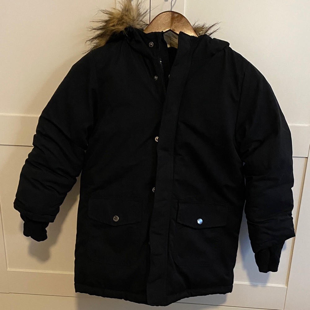 NWOT Cat & Jack Black Puffer Coat with Faux Fur Hood
